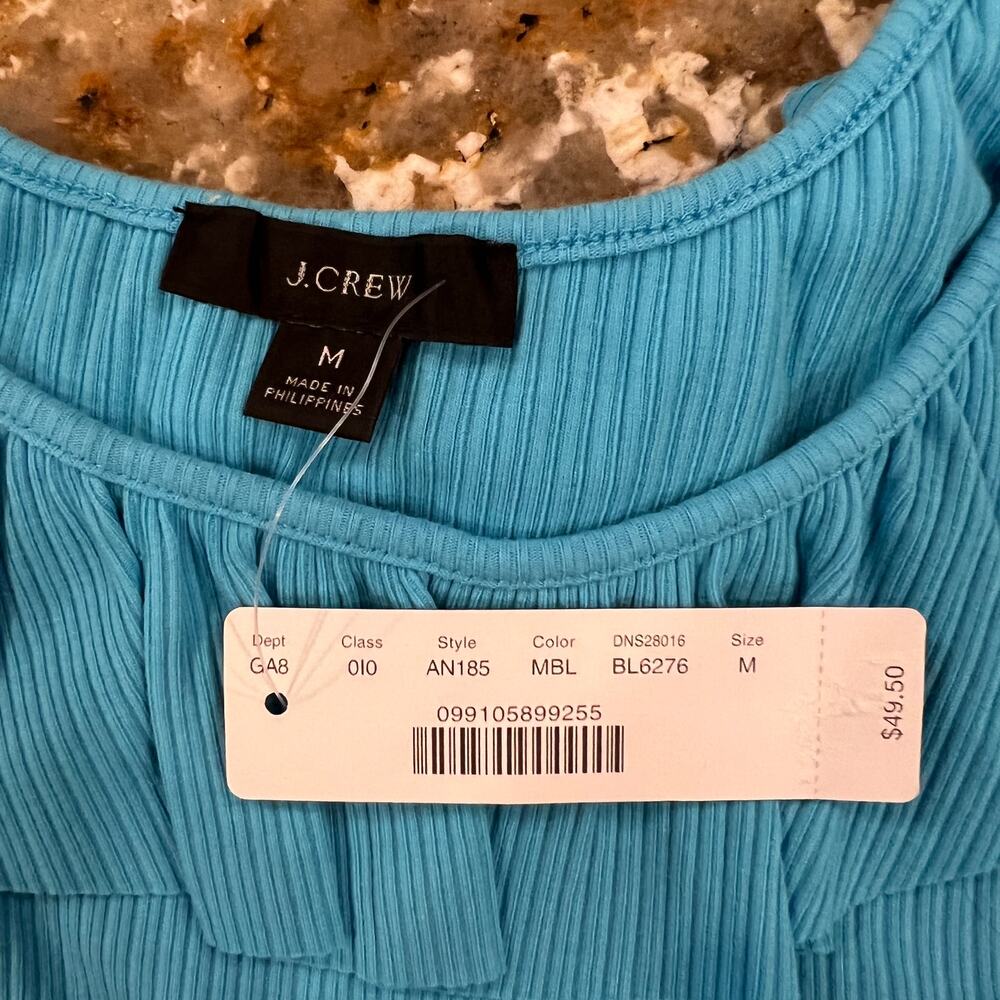 NWT J Crew Turquoise Ruffle-Neck Ribbed Tank Top - Picture 4 of 7